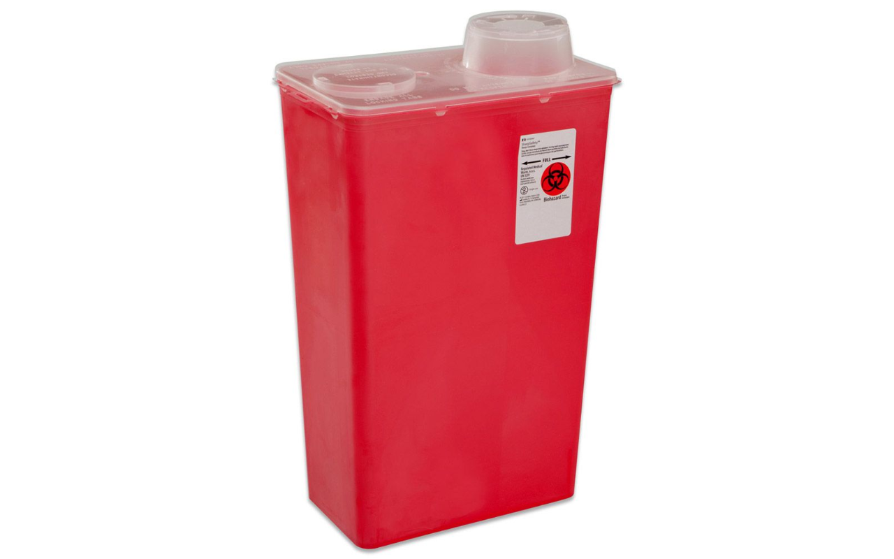 8 qt Capacity Red Kendall 8881676285 Monoject Sharps-A-Gator Chimney-Top Sharps Biohazard Waste Container 10-71/128 Length x 6-3/4 Width x 10-113/128 Height Case of 20 Medium 