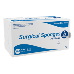 Dynarex Gauze Sponge - Non Sterile - 4"x 4" - 12 Ply - 200/Sleeve. #3243 