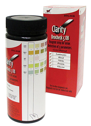 Clarity Urocheck 5 OB Urinalysis Test Strip CLIA Waived, 100/Bottle 