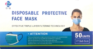 Disposable Protective Face Mask, 3-Ply, 50/bx 