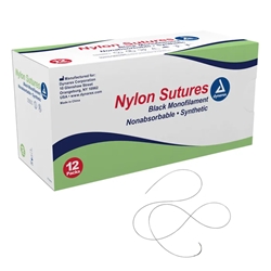 Dynarex Nylon Sutures Black Monofilament, Synthetic, 12pks 