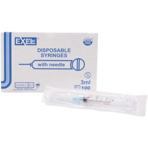 Exel Syringe & Needle, Luer Lock, 3cc, Low Dead Space Plunger, 23G x 1", 100/bx 