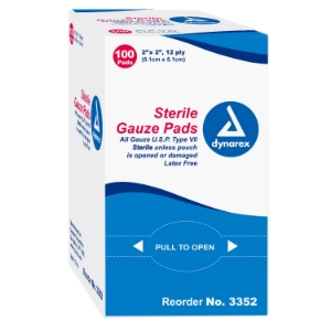 Gauze Pad Sterile 1's, 2x2 12 Ply - 100/bx 