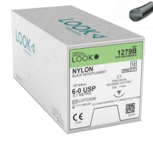 Look Suture 6-0 Nylon Black Monofilament C1 Reverse Cutting 18", 12/bx 