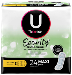 U by Kotex Regular Security Maxi Pads, 24/pk 