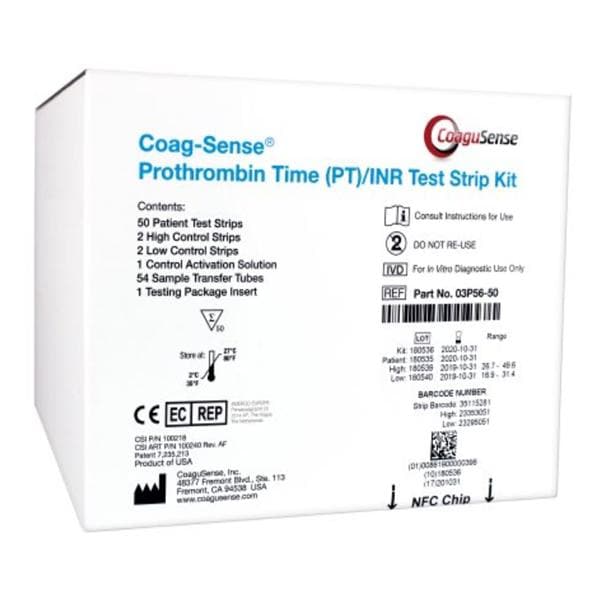Coag-Sense Prothrombin Time (PT)/INR Test Strip Kit, 50 tests/bx 