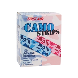 Camouflage Adhesive Bandages 3/4" x 3", Blue/Pink Camo, Stat Strips. 100/Box 