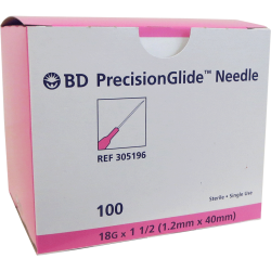 BD Precisionglide Needle, 18G x 1½", Regular Bevel, Sterile, 100/bx 