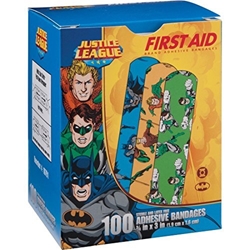 Justice League Bandages 3 x 3/4in 100/bx band-aid bandaid band aid childrens childrens child