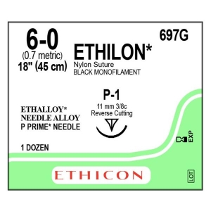 Ethicon Ethilon Suture 6-0 Nylon P-1 Black 18" Monofilament, 12/Bx 