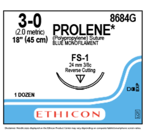 Ethicon PROLENE® Polypropylene Suture 3-0 Blue 1x18" FS-1, 12/bx 
