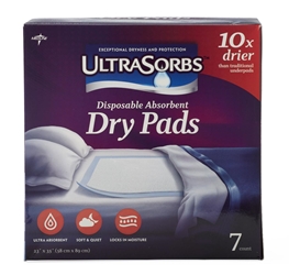 Medline Disposable Dry Pad Underpads, 23" x 35", 7/Box. 