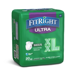 Medline FitRight Ultra Incontinence Briefs, Clothlike, 20/Bag 