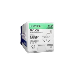 LOOK #925B 3/0 Nylon Suture, Black Mono, 18"/45cm, C7, 24mm 3/8 Circle, 12/bx 