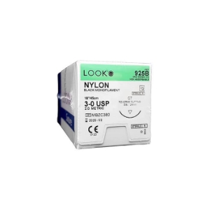 LOOK #925B 3/0 Nylon Suture, Black Mono, 18"/45cm, C7, 24mm 3/8 Circle, 12/bx 