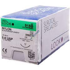 5/0 Nylon Suture, Black Mono, Reverse Cutting, 18"/45cm, C6, 19mm 3/8 Circle, 12/bx 
