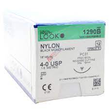 Look Suture 4-0 Nylon Black Monofilament C3 Precision Reverse Cutting 18" 12/bx 